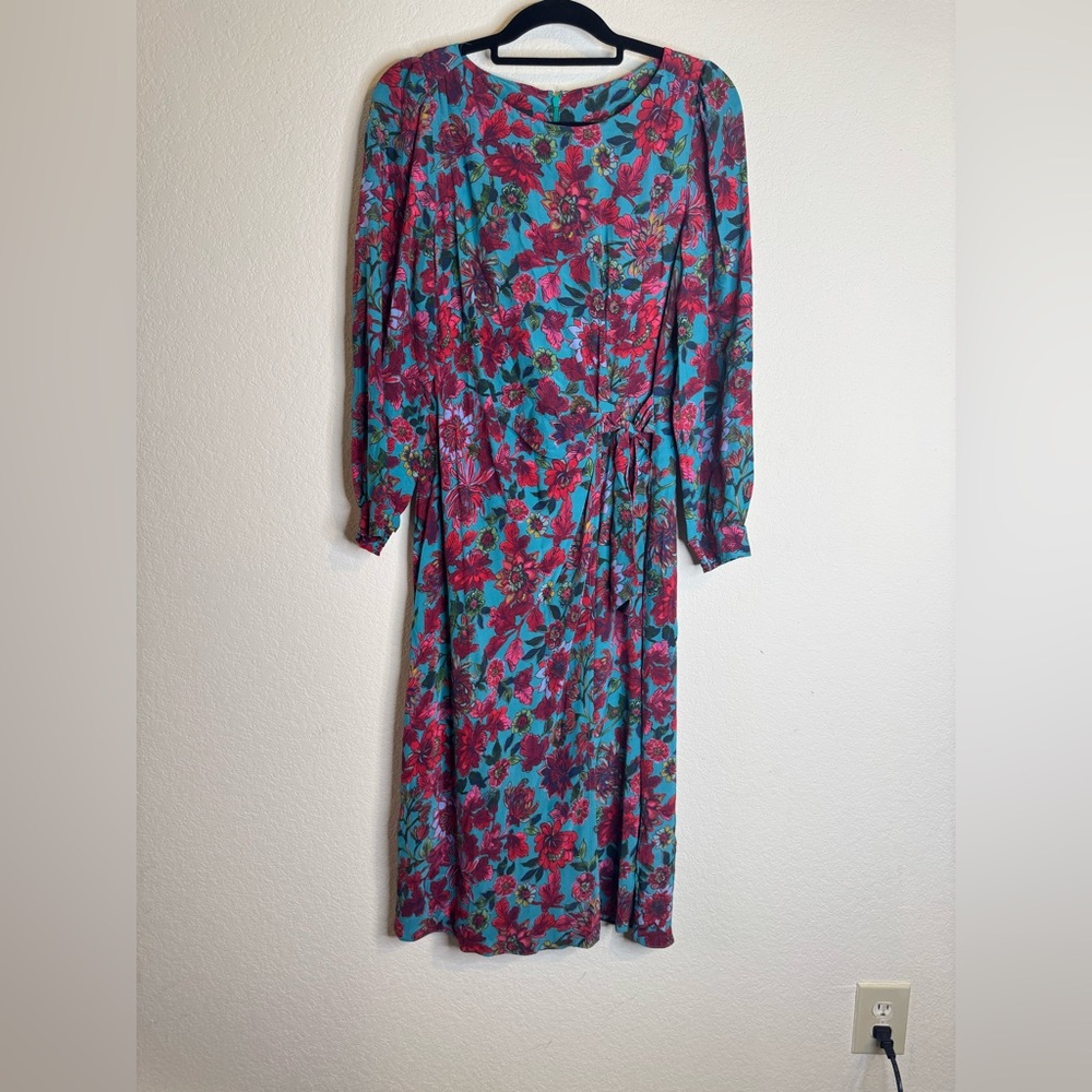 Talbots SIDE TIE MIDI DRESS - STUNNING FLORAL Long Sleeve Dress - Multicolor